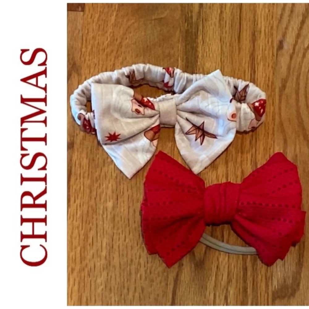 Christmas Holiday Theme Baby Headband Bows Baby Girl Set of 2